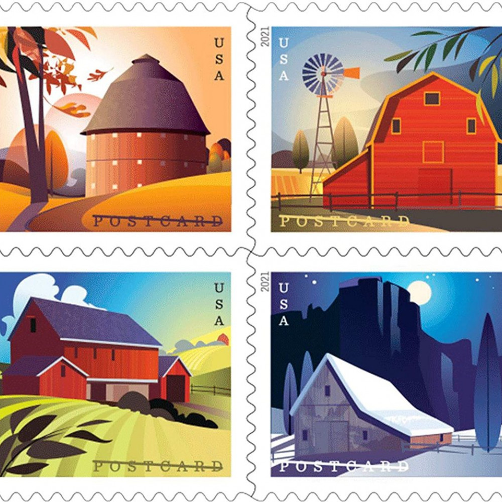 (2021) USPS Barns Postcard Forever Postage Stamps